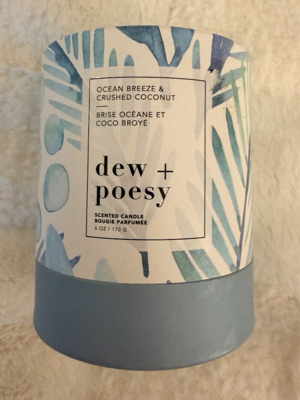 Tropical dew + poesy Ocean Breeze & Crushed Coconut Frosted Glass Candle